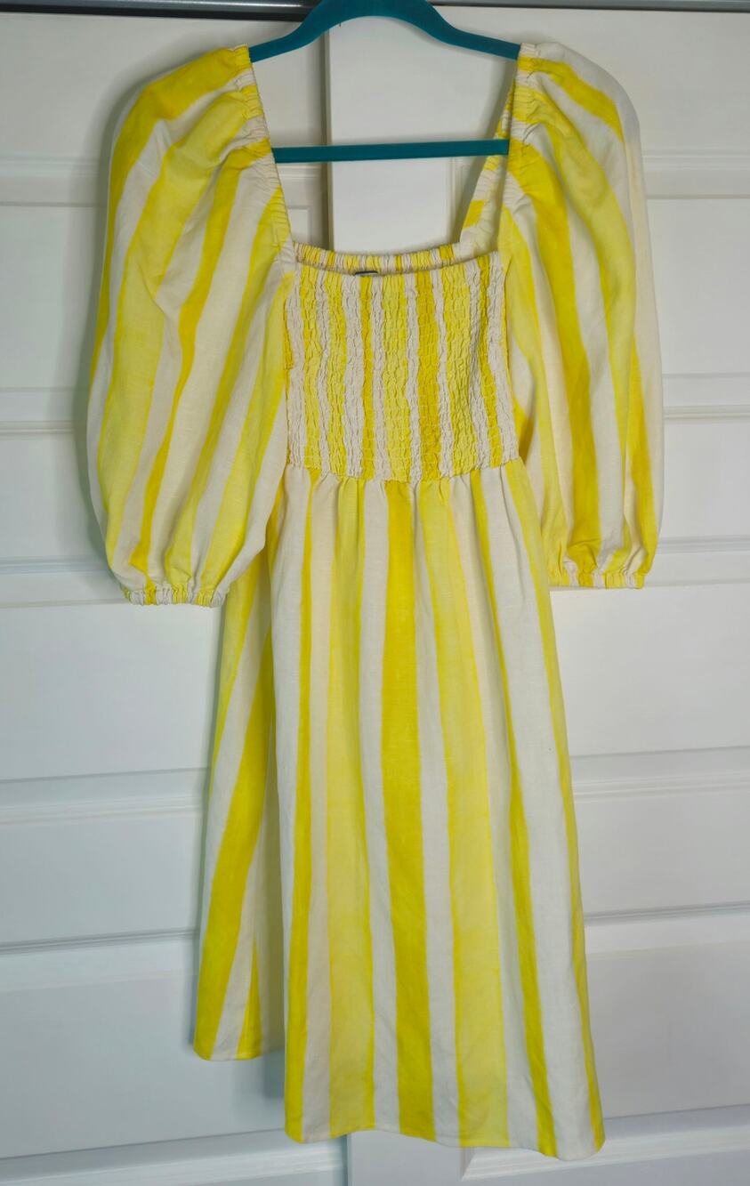 Tuckernuck Yellow Cabana Stripe Annie Smocked Mini Dress S